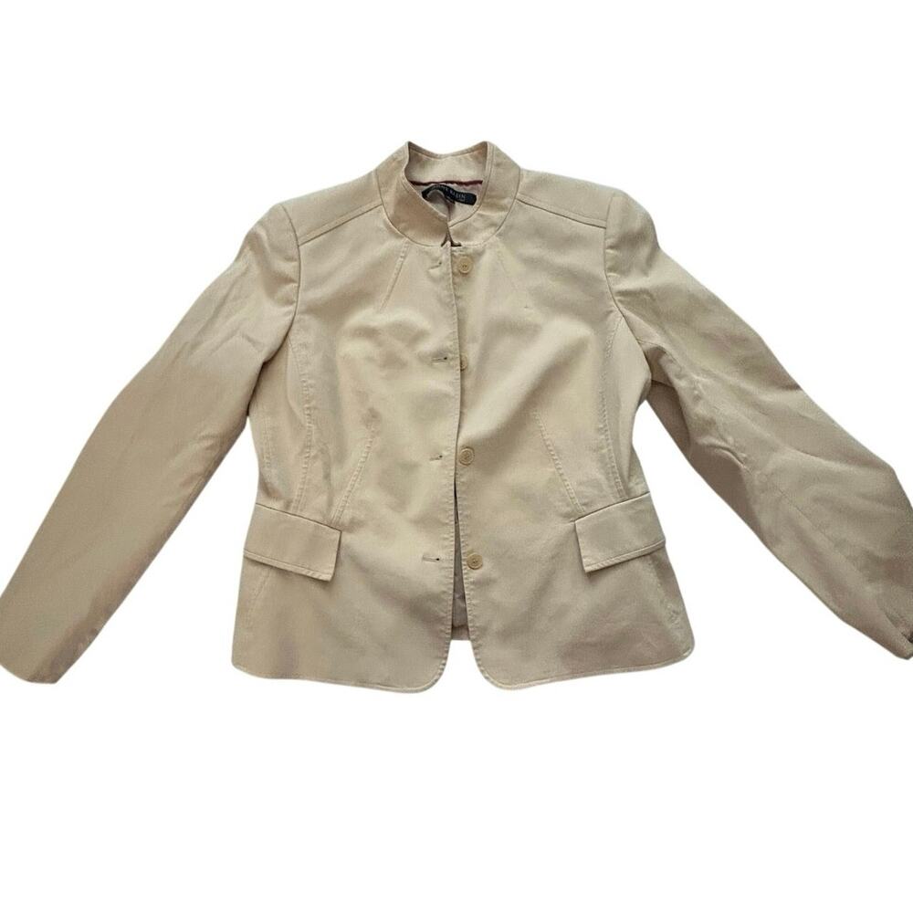 Anne Klein Blazer Womens 12 Tan Cotton Stretch Career Jacket
